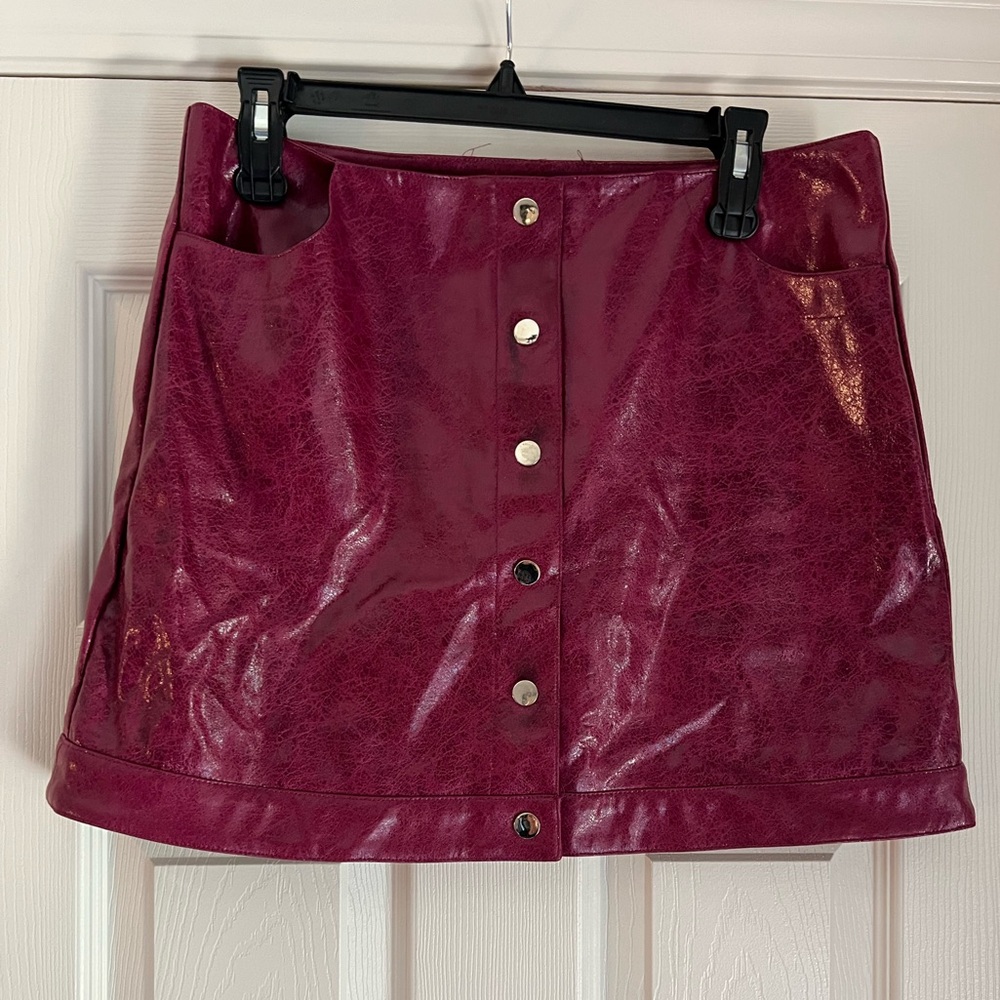 Maroon Fall Soft Faux Leather skirt - Snaps in front - She + Sky